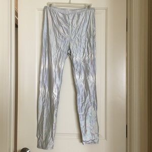 Holographic sparkly silver rave festival leggings